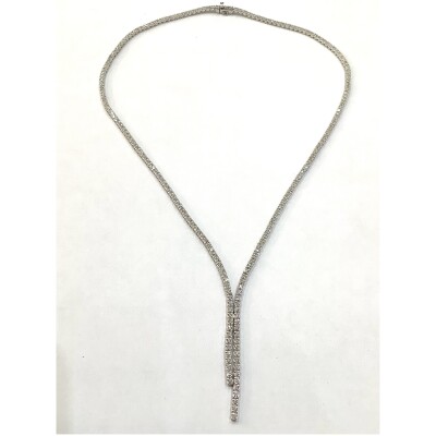 Collier rivière cravate or blanc ligne diamants
