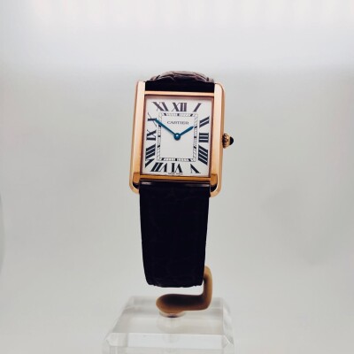 Montre Tank Solo, Grand modèle, or rose et acier, cuir