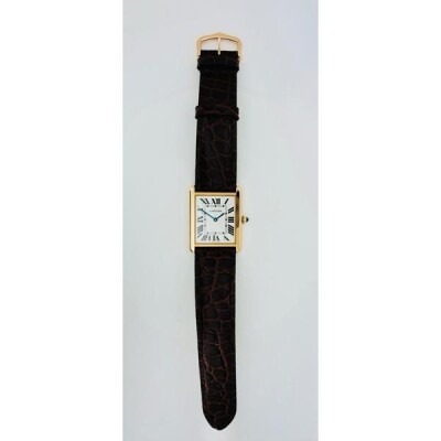 Montre Tank Solo, Grand modèle, or rose et acier, cuir