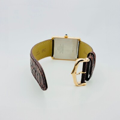 Montre Tank Solo, Grand modèle, or rose et acier, cuir