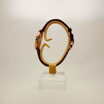 Montre Baignoire PM Petit modèle, mouvement quartz, or rose, cuir