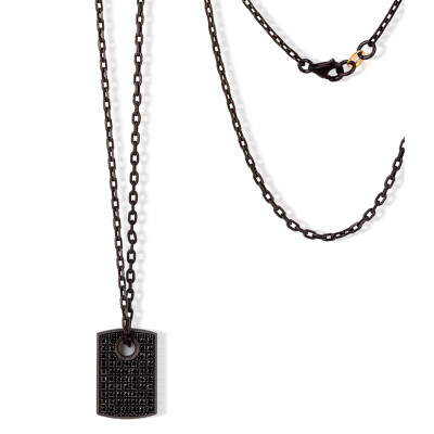 Collier avec petite plaque en titane, diamants noirs, or rouge 9kt et chaine