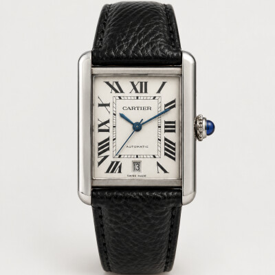 Montre Tank Solo, XL, acier, cuir