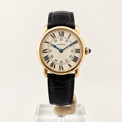 Montre Ronde Louis Cartier 29mm, mouvement quartz, or rose, cuir