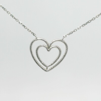 Collier coeur en argent rhodié, 45cm