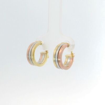 Boucles d'oreilles créoles en or jaune or blanc et or rose