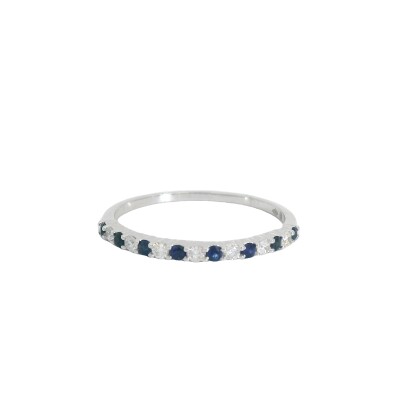Alliance en or blanc, saphirs et diamants de 0.12ct