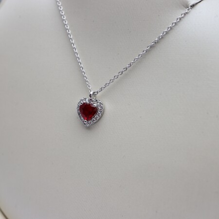 Collier or blanc rubis coeur et diamants