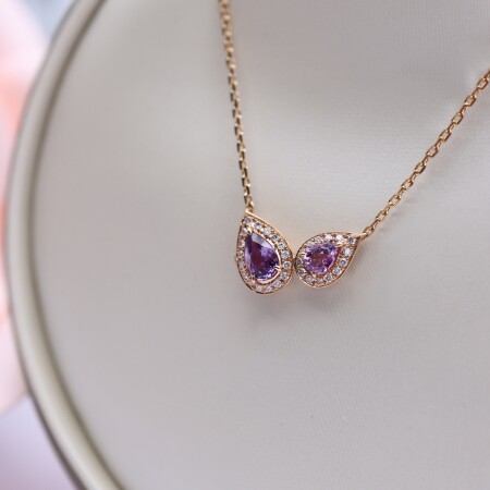 Collier or rose saphir rose, violet taille poire et diamants