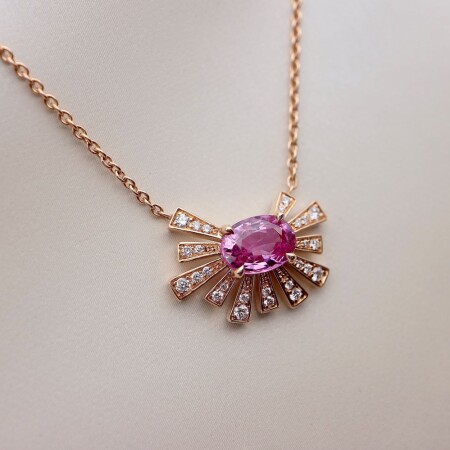 Collier or rose, pendentif saphir rose et diamants