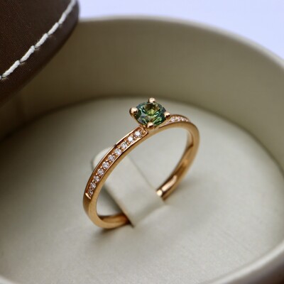 Bague or rose saphir vert et diamants