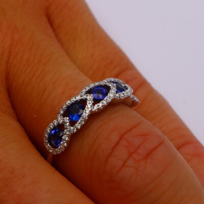 Bague or blanc, saphirs et diamants