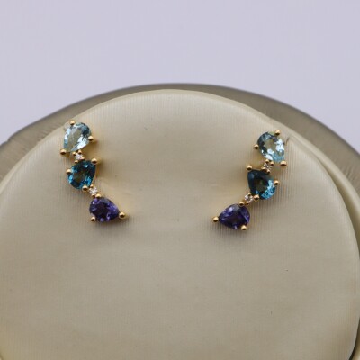 Boucles d'oreilles or jaune et pierres fines