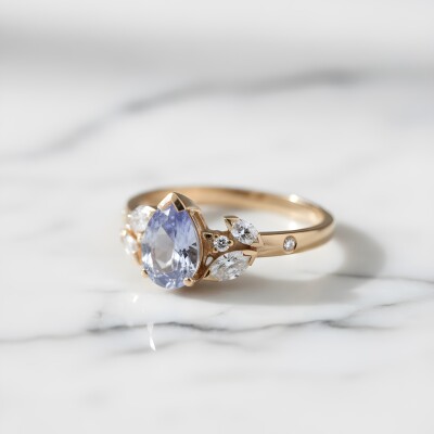 Bague or rose, saphir lavande et diamants