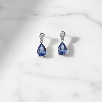 Boucles d'oreilles créoles pendants saphirs de Ceylan et diamants