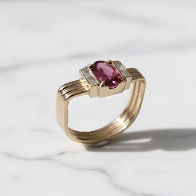 Bague or rose saphir violet et diamant