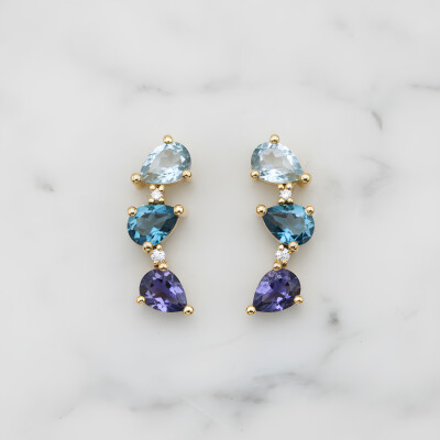 Boucles d'oreilles or jaune et pierres fines