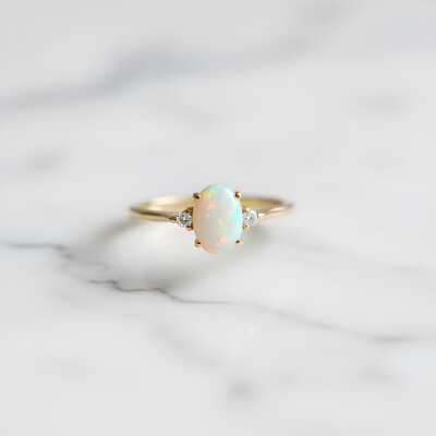 bague opale blanche et diamants