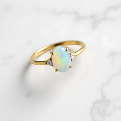 bague opale blanche et diamants