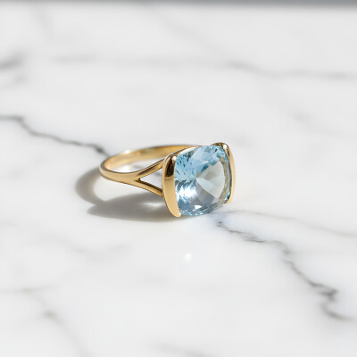 Bague or jaune et topaze bleue