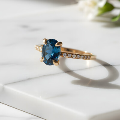 Bague or rose, topaze et diamants