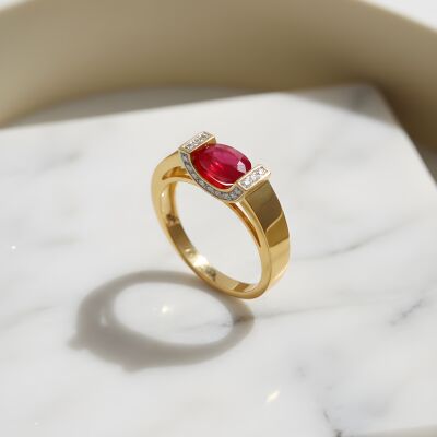 Bague or jaune, rubis et diamants