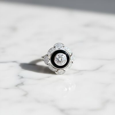 Bague Art Déco diamants et onyx