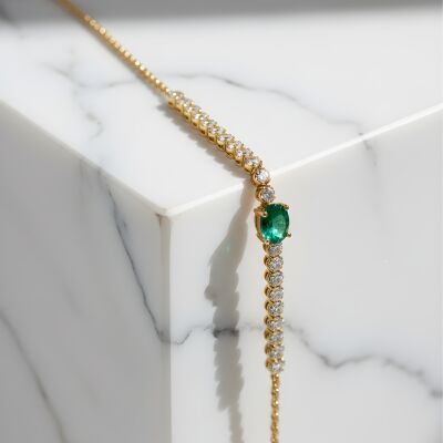 Bracelet or jaune émeraude et diamants