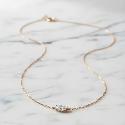 Collier or rose navette diamant