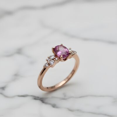 Bague or rose, saphir rose et diamants