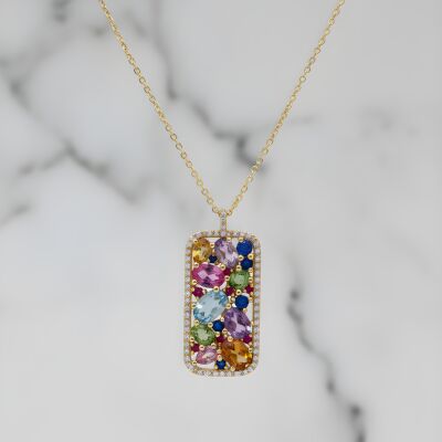 Collier or jaune, diamants et pierres fines