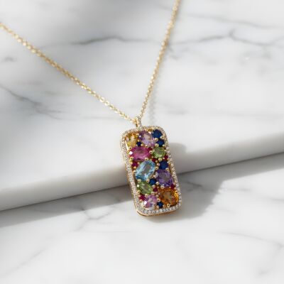 Collier or jaune, diamants et pierres fines