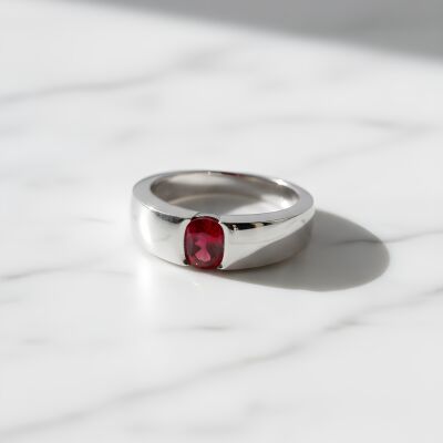 Bague or blanc spinelle rouge