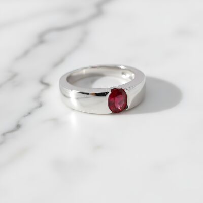 Bague or blanc spinelle rouge