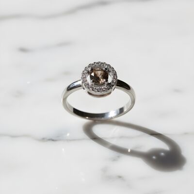 Bague or blanc diamant chocolat et entourage diamants