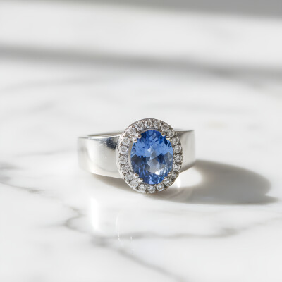 bague or blanc, saphir et diamants