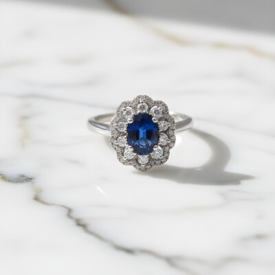 Bague or blanc, saphir et diamants