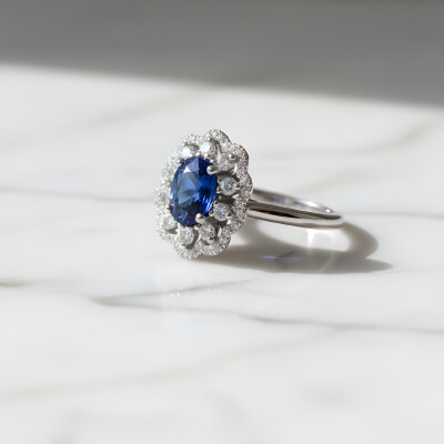 Bague or blanc, saphir et diamants