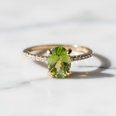 Bague or jaune, péridot et diamants