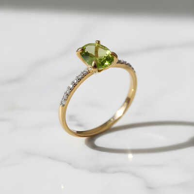 Bague or jaune, péridot et diamants