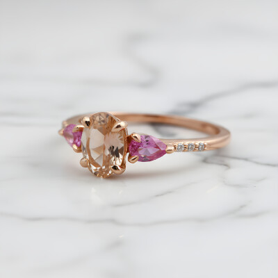 Bague or rose, morganite, saphirs rose et diamants