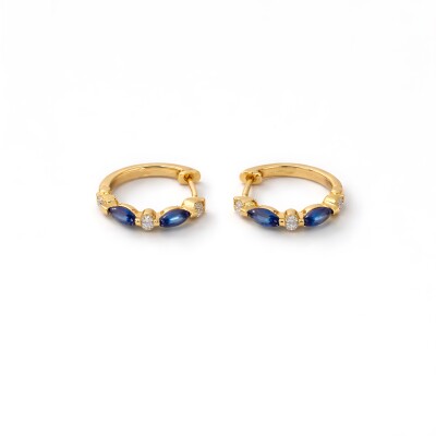 Boucles d'oreilles créoles or jaune, saphirs et diamants