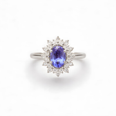 Bague or blanc tanzanite et diamants