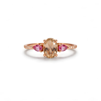Bague or rose, morganite, saphirs rose et diamants