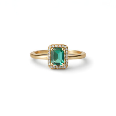 Bague or jaune, agate verte et diamants