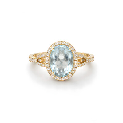 Bague or jaune, aigue-marine et diamants