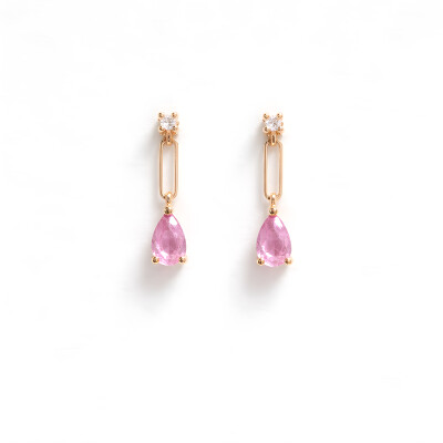Pendants or rose, saphir rose et diamants