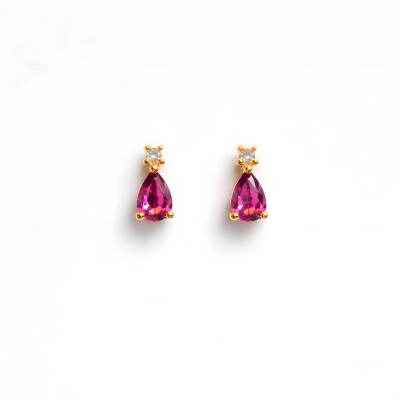 Boucles d'oreilles or rose, rhodiolite et diamants