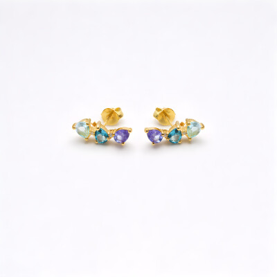 Boucles d'oreilles or jaune et pierres fines
