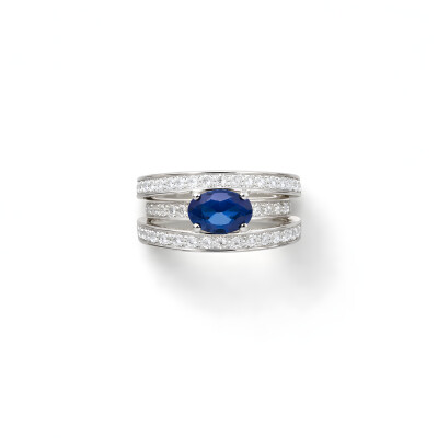 Bague or blanc, saphir et diamants